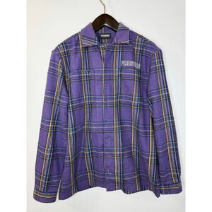 PLEASURES Widow Heavyweight Flannel Shirt Long Sleeve Plaid Embroidered Birds M
